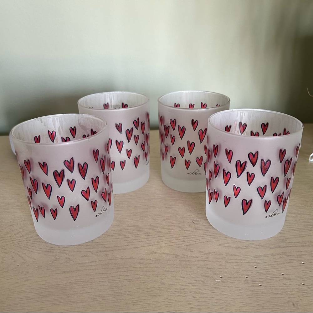 Vintage Culver glasses tumblers old fashion hearts frosted Valentine’s Day